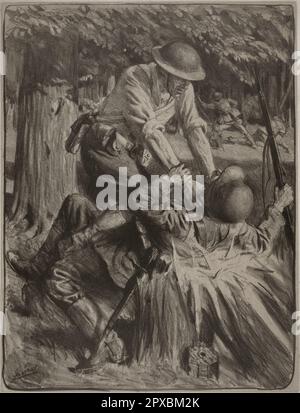 World War I. At Bois Belleau. By L. Jonas  Print shows an American soldier strangling a soldier at Belleau Wood battle during World War I. Stock Photo