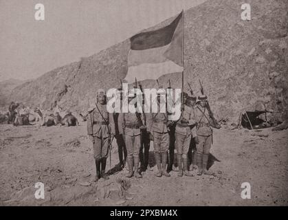 Wolrd War I. Middle East. The flag of the independent kingdom of Hejaz. Stock Photo
