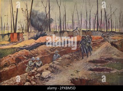 World War I. On the battlefields of 1918. At the top of Mount Ranaud. By François Flameng Stock Photo