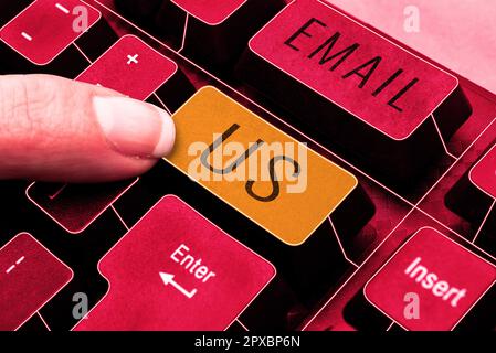 Conceptual caption Email Us, Word Written on Sending a commercial message to a group of people using mail Stock Photo