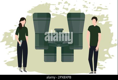 Boy and girl looking through binoculars. Stock Vector