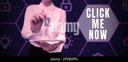 Text caption presenting Click Me Now, Business overview asking to press the button online Icon on click-bait ads Stock Photo