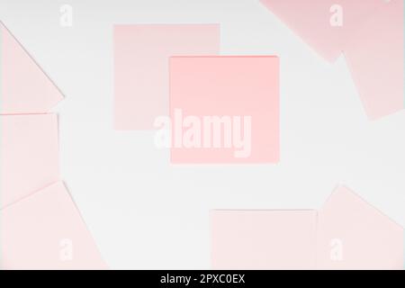 Notebook and Colored Papers Stickers Lying On Desk. Collection Stationery. Stock Photo