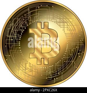 Bitcoin cryptocurrency fantasy gold token, vector illustration Stock Vector