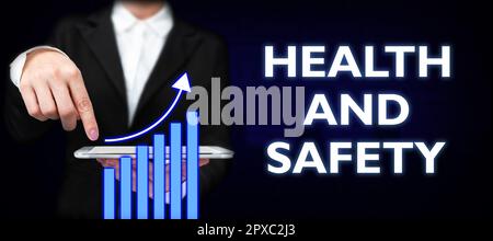 Handwriting text Health And Safety, Word Written on Taking the appropriate steps to protect yourself from harm Stock Photo
