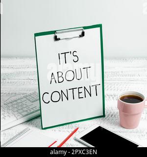 Conceptual display It's About Content, Word Written on crucial website useful informative engaging to audience Stock Photo