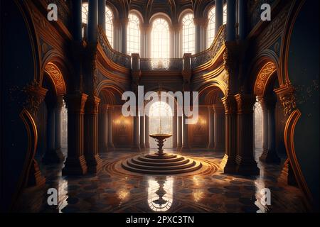 A realistic fantasy interior of the palace. golden palace. castle interior.  Fiction Backdrop. concept art Stock Photo - Alamy