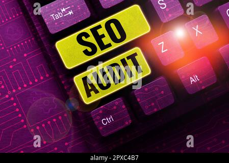 Text caption presenting Seo Audit, Conceptual photo Search Engine Optimization validating and verifying process Stock Photo