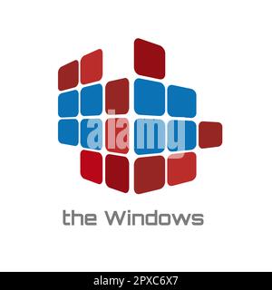 Windows made stacked blocks or pixel. Logo for real estate or glassworks. Vector template Stock Vector