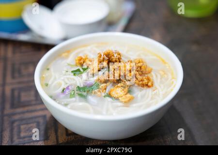 Chicken thukpa,  a Himalayan noodle soup, usually served with meat and lean chicken. Tibetan food Stock Photo