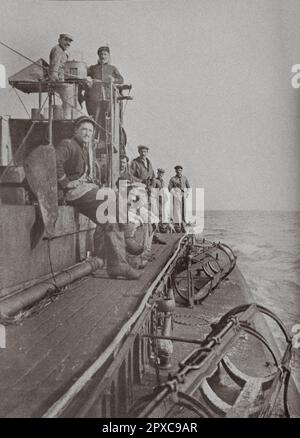 World War I. French submarine 'Papin' on the Dalmatian coast. September 1915 Stock Photo