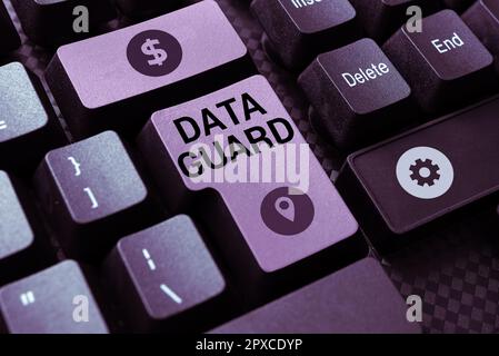 Writing displaying text Data Guard, Word Written on manage databases to survive disasters and data corruptions Stock Photo