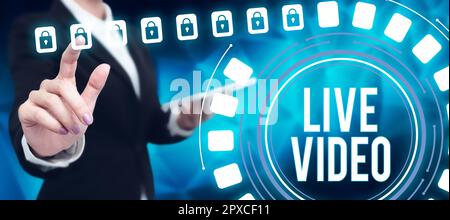 Text caption presenting Live Video, Word for broadcast a live video or streamingfeed to an online audience Stock Photo
