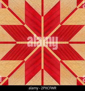 Wooden red marquetry, patterns created from the combination of different woods, wooden floor, parquet, cutting board Stock Photo