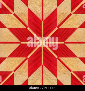 Wooden red marquetry, patterns created from the combination of different woods, wooden floor, parquet, cutting board Stock Photo