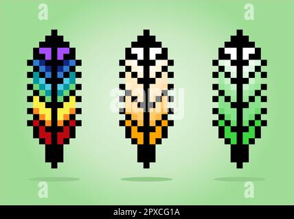 8-bit pixel feather image. vector illustration of cross stitch pattern. Stock Vector