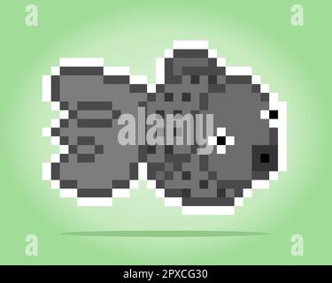 Pixel 8 bit puffer fish. Animals for game assets in vector illustration. Stock Vector