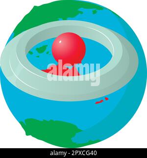 Navigation icon isometric vector. Planet earth globe with big red round pin icon. Location determination, navigation concept Stock Vector
