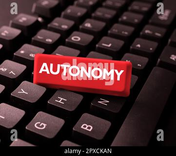 Writing displaying text Autonomy, Word Written on vehicle that can guide itself without human conduction Stock Photo