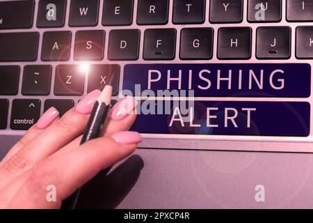 Writing displaying text Phishing Alert, Word Written on aware to fraudulent attempt to obtain sensitive information Stock Photo
