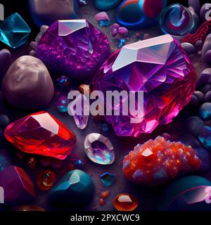 Fairytale precious gemstones, geology minerals , 3D illustration art design Stock Photo