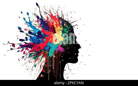 Conceptual illustration of black human head silhouette with multi ...