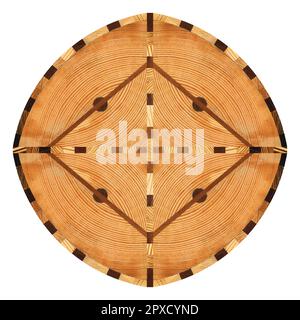 Wooden marquetry, patterns created from the combination of different woods, wooden floor, parquet, cutting board Stock Photo