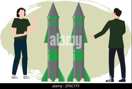 Boy and girl looking at missile. Stock Vector