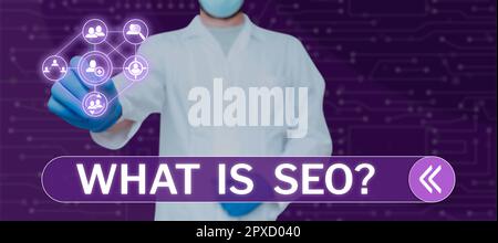 Text sign showing What Is Seo, Word for Search Engine Keywording Marketing Online searching Strategies Stock Photo