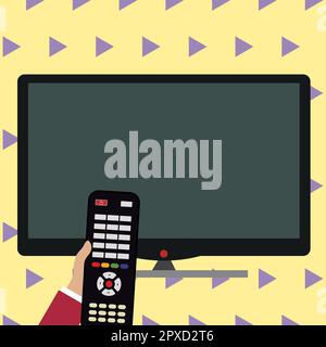 Illustration with TV and remote control. Important information on screen. Stock Photo