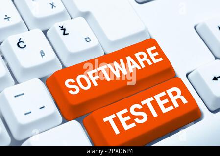 Conceptual caption Software Tester, Word Written on implemented to protect software against malicious attack Stock Photo