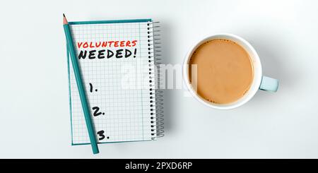 Hand writing sign Volunteers Needed, Conceptual photo Social Community Charity Volunteerism Stock Photo