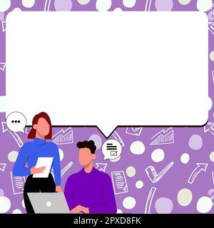 People discussing news. Big text holder on colored background with agenda. Stock Photo