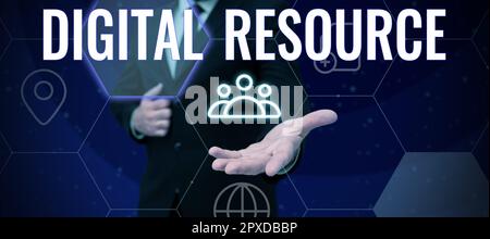 Conceptual caption Digital Resource, Conceptual photo content that distributed digitally over the Internet Stock Photo