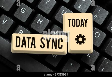Writing displaying text Data Sync, Business approach data that is continuously generated by different sources Stock Photo