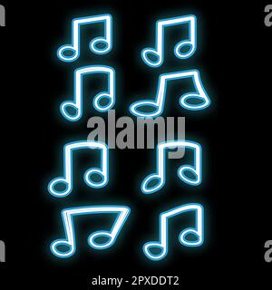 A beautiful abstract neon bright glowing icon, a signboard from a set of notes, musical knittings of different shapes and copy space on a black backgr Stock Vector