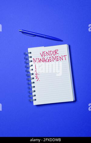 Handwriting text Vendor Management, Internet Concept activities included in researching and sourcing vendors Stock Photo