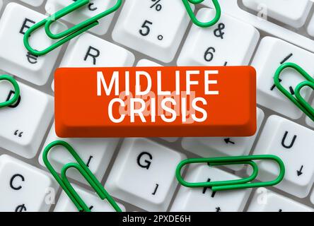 Handwriting text Midlife Crisis, Internet Concept Software development technique Decomposing an application Stock Photo