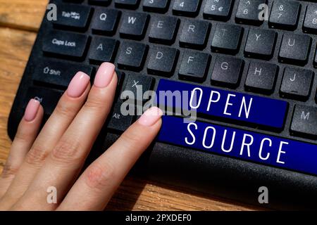 Sign displaying Open Source, Business concept denoting software which original source code freely available Stock Photo