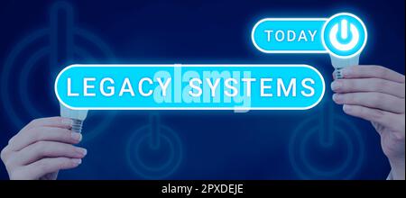 Sign displaying Legacy Systems, Business approach old method technology computer system or application program Stock Photo