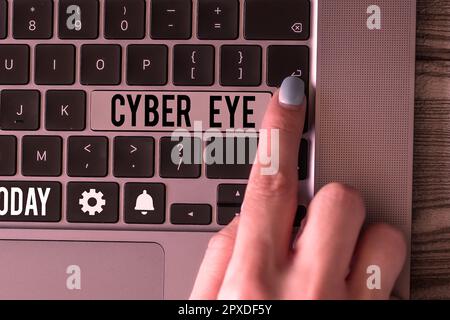 Text caption presenting Cyber Eye, Word for tool engages in building smart technologies in cybersecurity Stock Photo