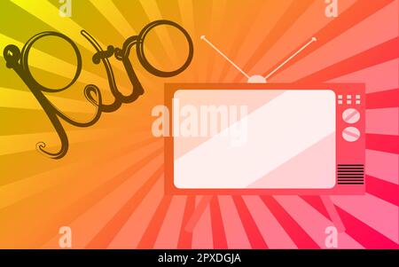 Multicolored bright mottled old retro vintage TV with kinescope and retro inscription on gradient background. Vector illustration. Stock Vector