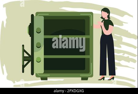 The girl is standing next to a machine. Stock Vector