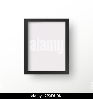 Black photo frame template with shadow, blank rectangular vertical. Stock Vector