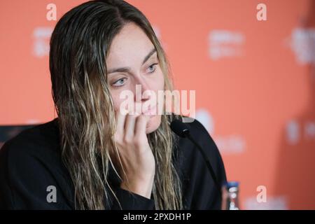 Madrid, Spain. 01st May, 2023. Paula Badosa of Spain seen during a press conference on Day Eight of the Mutua Madrid Open at La Caja Magica in Madrid. Credit: SOPA Images Limited/Alamy Live News Stock Photo