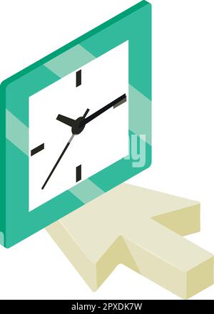 Wall clock icon isometric vector. Modern square wall clock on direction arrow. Time concept, interior element Stock Vector