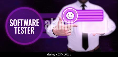 Text caption presenting Software Tester, Word for implemented to protect software against malicious attack Stock Photo