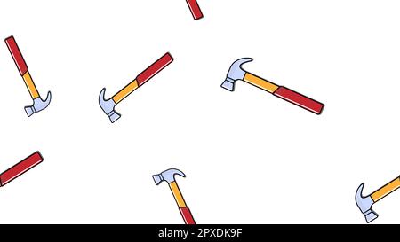 Texture, seamless pattern of red plumbing construction repair hammers for hammering nails on a white background. Vector. Stock Vector