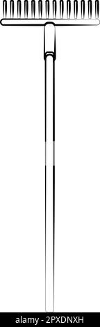 Construction black and white icon of an agricultural rake intended for cleaning leaves. Construction tool. Vector. Stock Vector