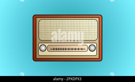 Old beautiful retro hipster radio for listening to music from the 70s, 80s, 90s on a blue background. Stock Vector